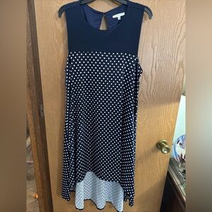 Tash + Sophie Women's Blue And White Polka Dot Sleeveless High Low Dress Size XL